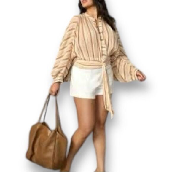 By ANTHROPOLOGIE Women’s Tie-Front Boho Blouse in the Size XXSP in Striped Print - Picture 8 of 15